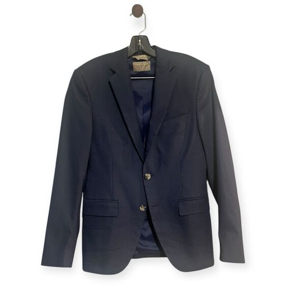 Zara Man Diamond Jaquard Textured Navy Blue Blazer 2 -Button Single Breasted 36R - Picture 3 of 11
